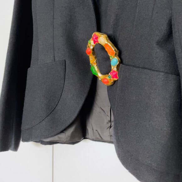 LOLITA LEMPICKA Wool Blazer Jacket With Multicolor Stones Buckle - Picture 4 of 7